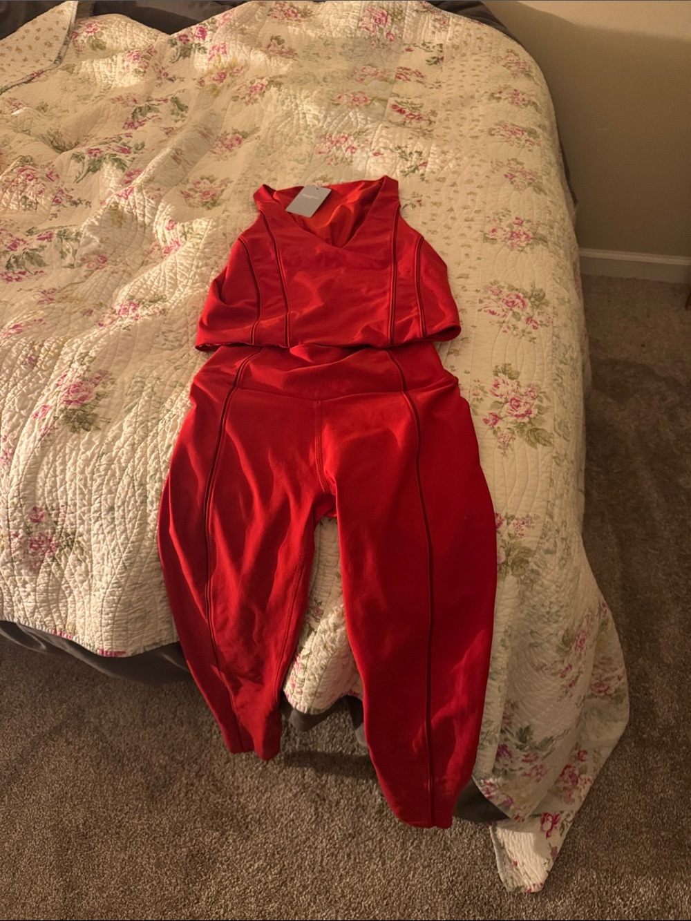 Women's Red Sleeveless legging, and top workout with Tapered Leg